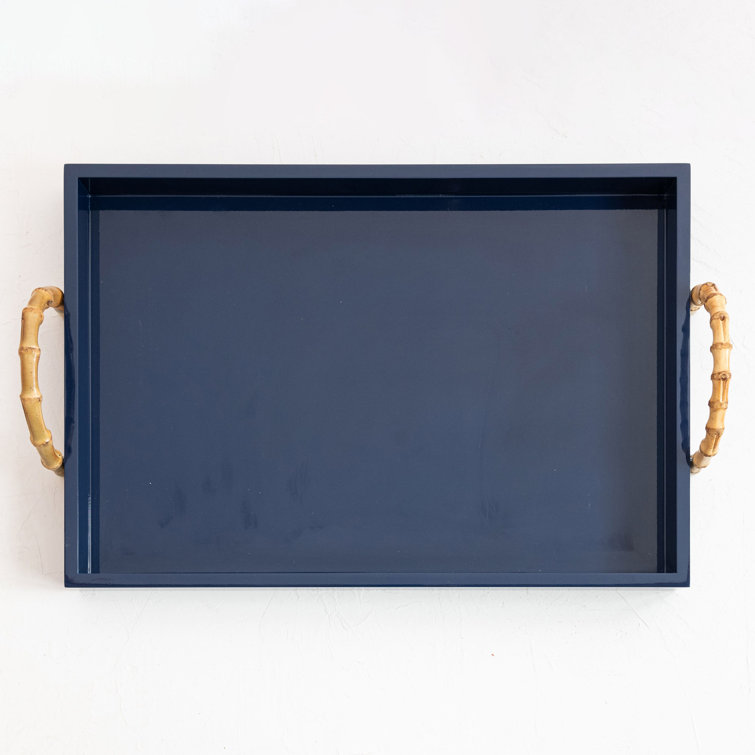 Navy Bamboo and Metal Coastal Serving Tray with Handles