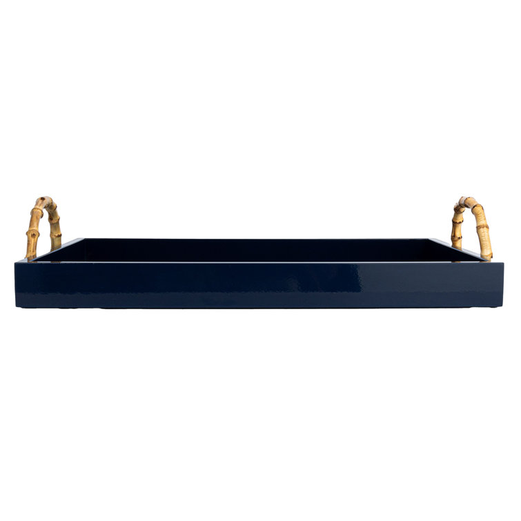 Navy Bamboo and Metal Coastal Serving Tray with Handles