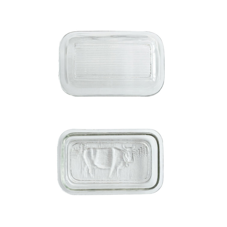Vintage Clear Embossed Glass Rectangular Butter Dish