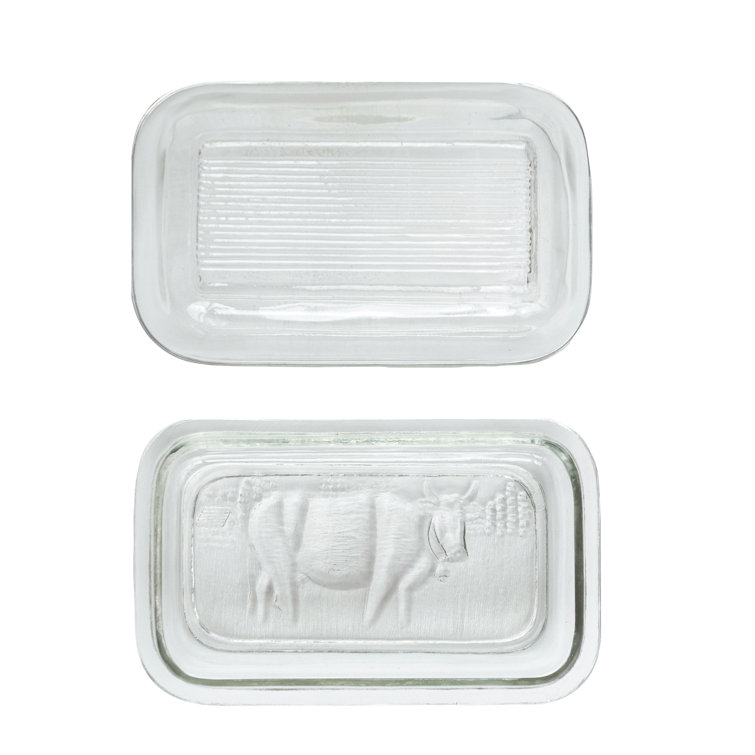 Vintage Clear Embossed Glass Rectangular Butter Dish
