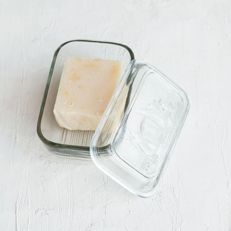 Vintage Clear Embossed Glass Rectangular Butter Dish