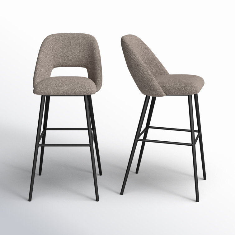 Gray Upholstered Low Back Bar Stools with Metal Legs, Set of 2