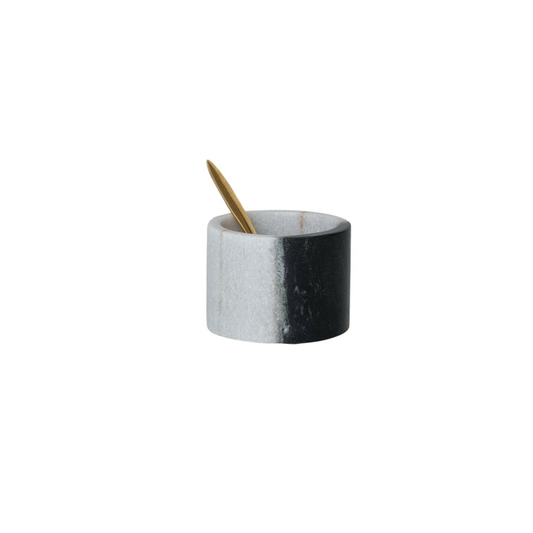 Black and White Marble Salt Cellar with Brass Spoon Set