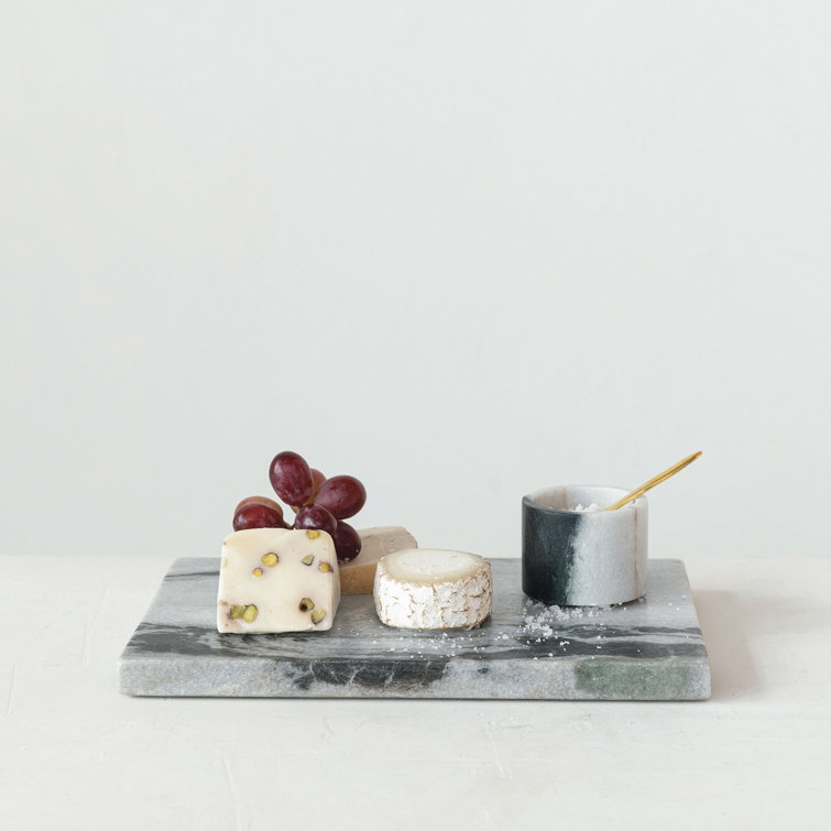 Black and White Marble Salt Cellar with Brass Spoon Set