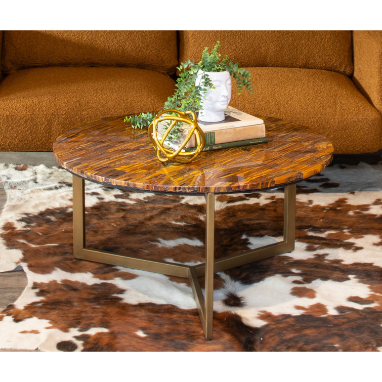Mumbai Round 36" Brown Mosaic Coffee Table with Iron Base