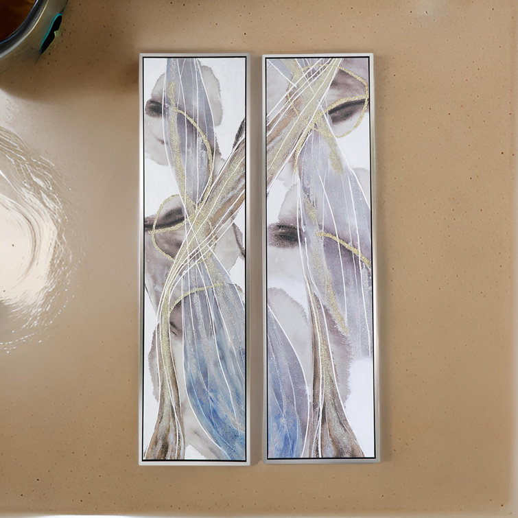 Tall Multicolored Abstract Canvas Print Set with Fir Wood Frame