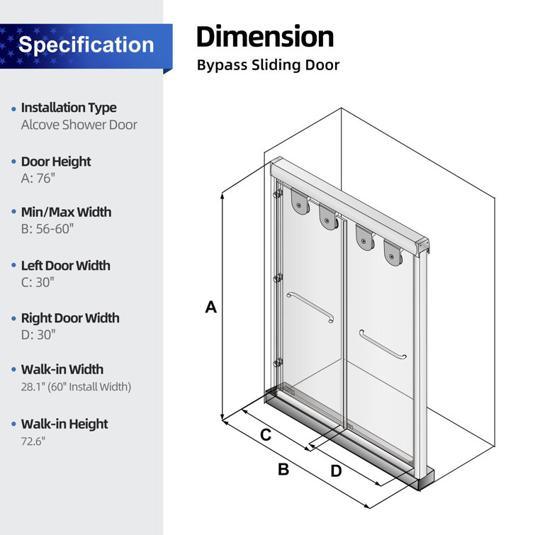 60" Matte Black Aluminum Framed Double Sliding Shower Door