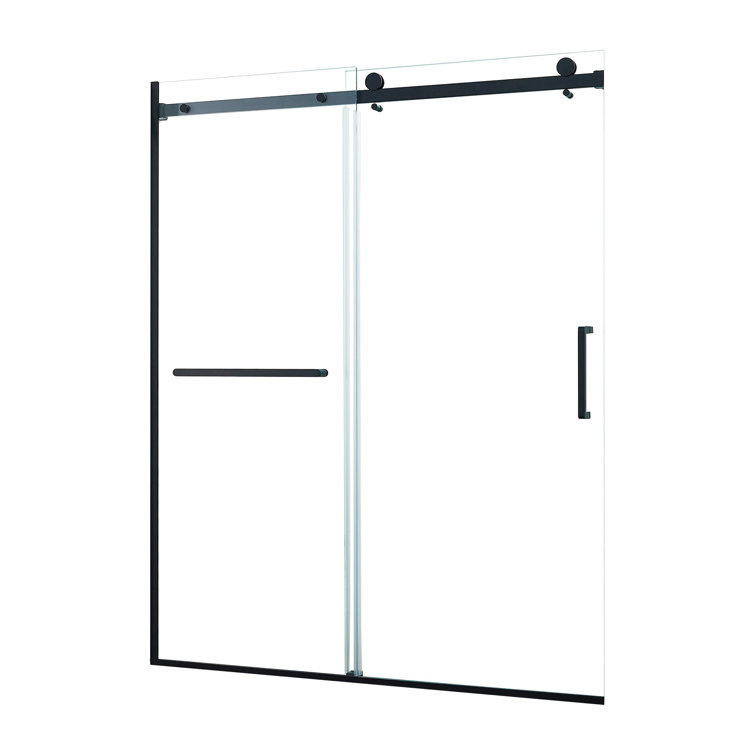 Matte Black Semi-Frameless Sliding Shower Door with Tempered Glass