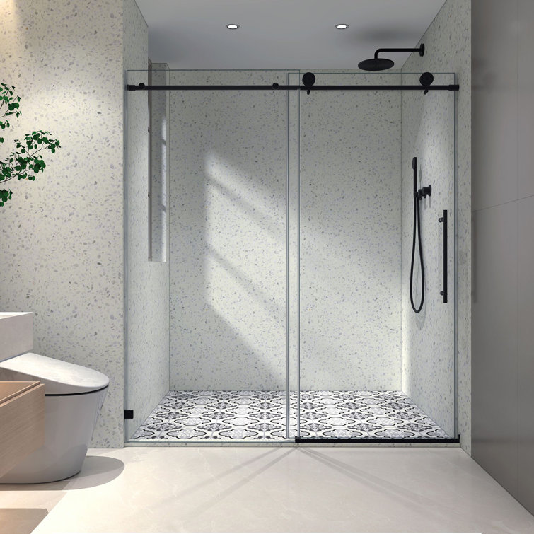 60 in. Matte Black Frameless Sliding Shower Door with Clear Glass