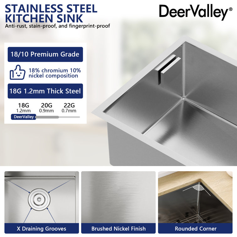 DeerValley 33'' Stainless Steel Double Bowl Undermount Kitchen Sink