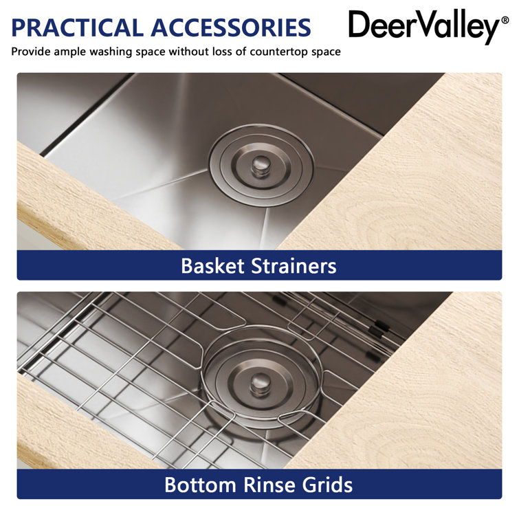 DeerValley 33'' Stainless Steel Double Bowl Undermount Kitchen Sink