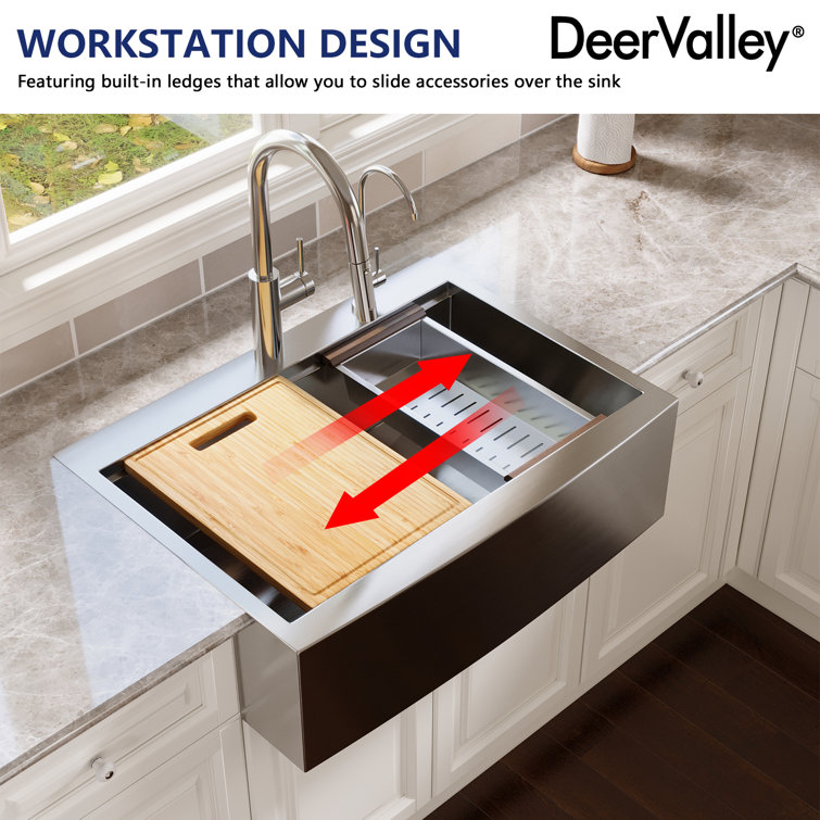 30" Stainless Steel Farmhouse Drop-In Single Bowl Kitchen Sink with Accessories