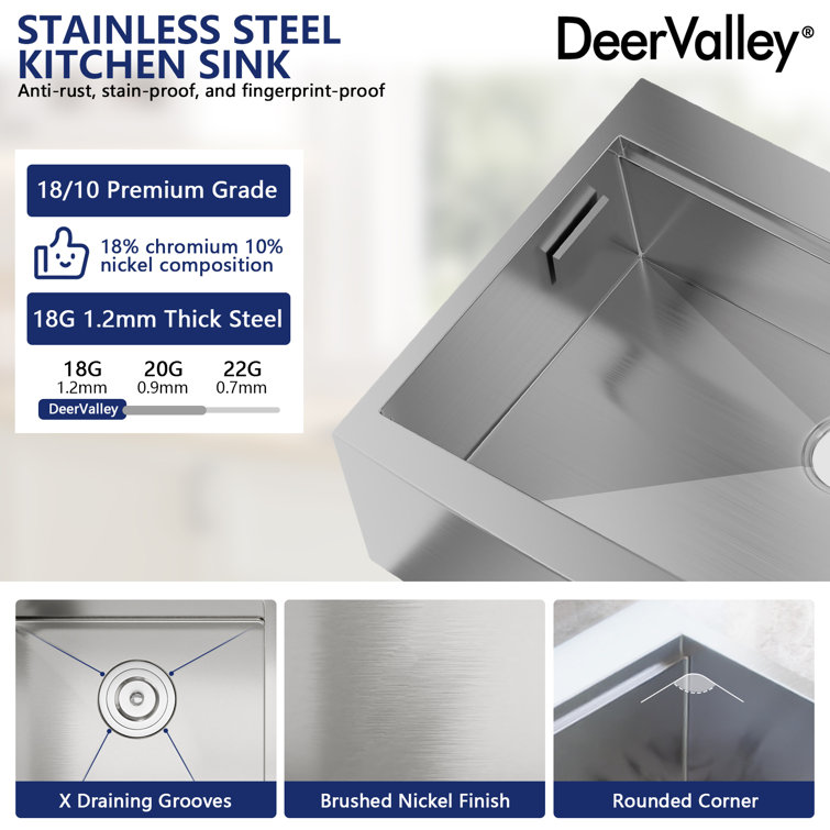 30" Stainless Steel Farmhouse Drop-In Single Bowl Kitchen Sink with Accessories