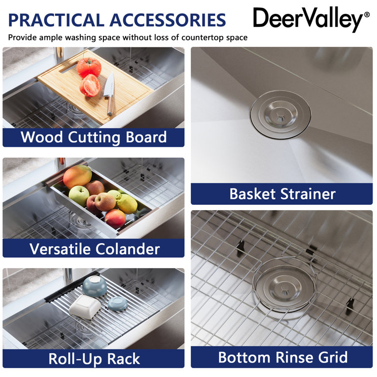 30" Stainless Steel Farmhouse Drop-In Single Bowl Kitchen Sink with Accessories