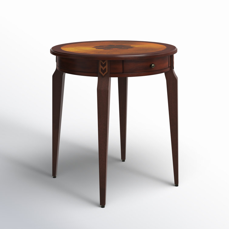 Cherry Rubberwood Round End Table with Storage Drawer
