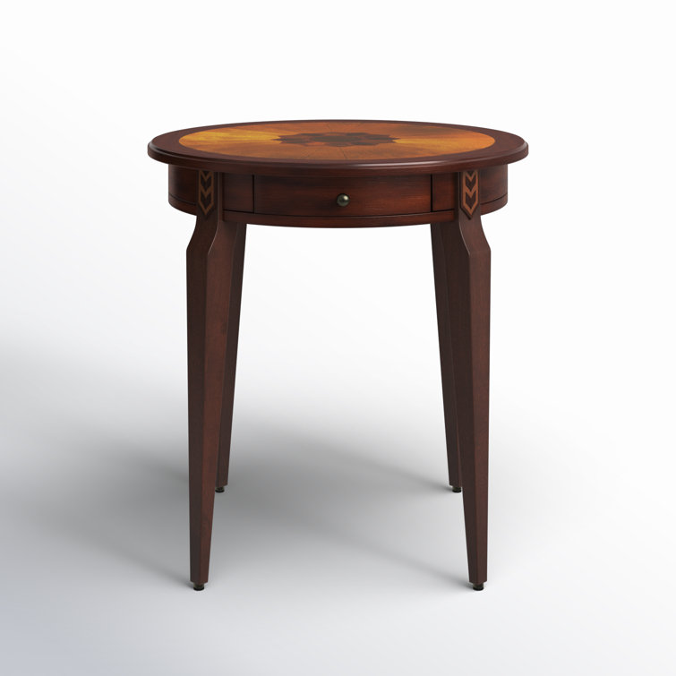 Cherry Rubberwood Round End Table with Storage Drawer