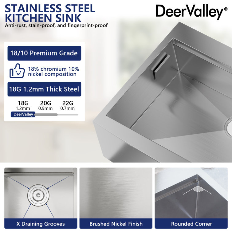 33" Stainless Steel Farmhouse Single Bowl Workstation Sink