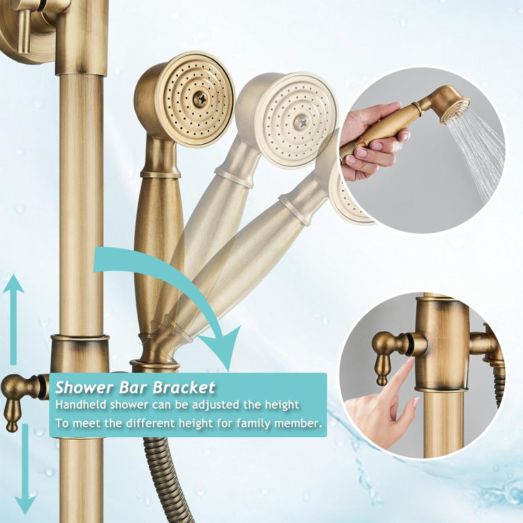 Antique Brass Wall Mounted Rain Shower System with Handheld