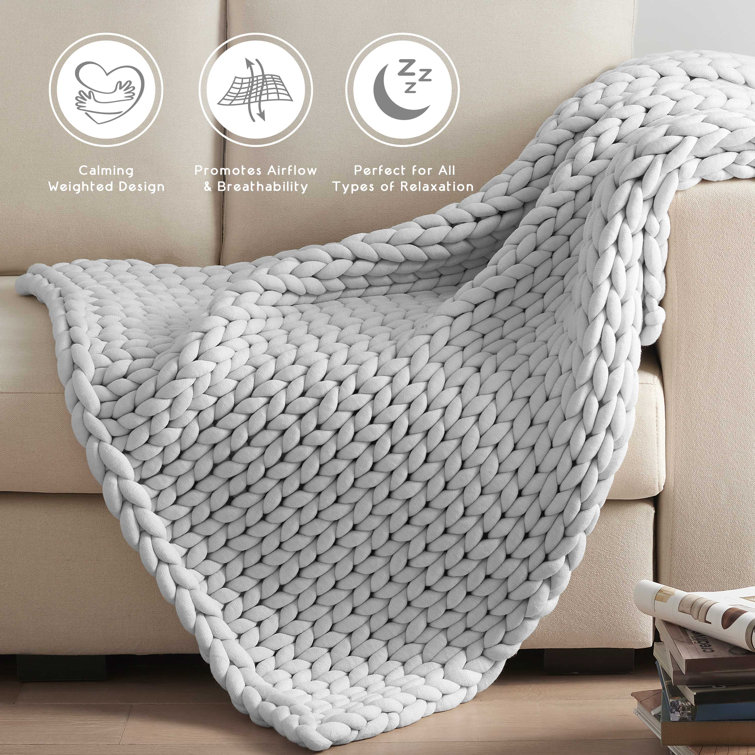 Twin Grey Chunky Knit Reversible Weighted Blanket