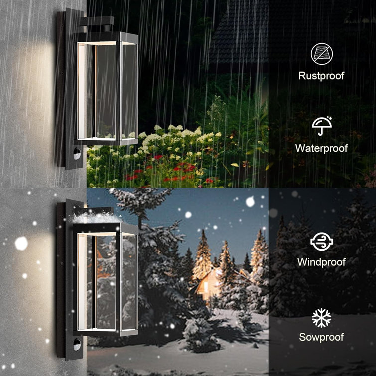 Black Aluminum LED Outdoor Wall Sconce with Motion Sensor