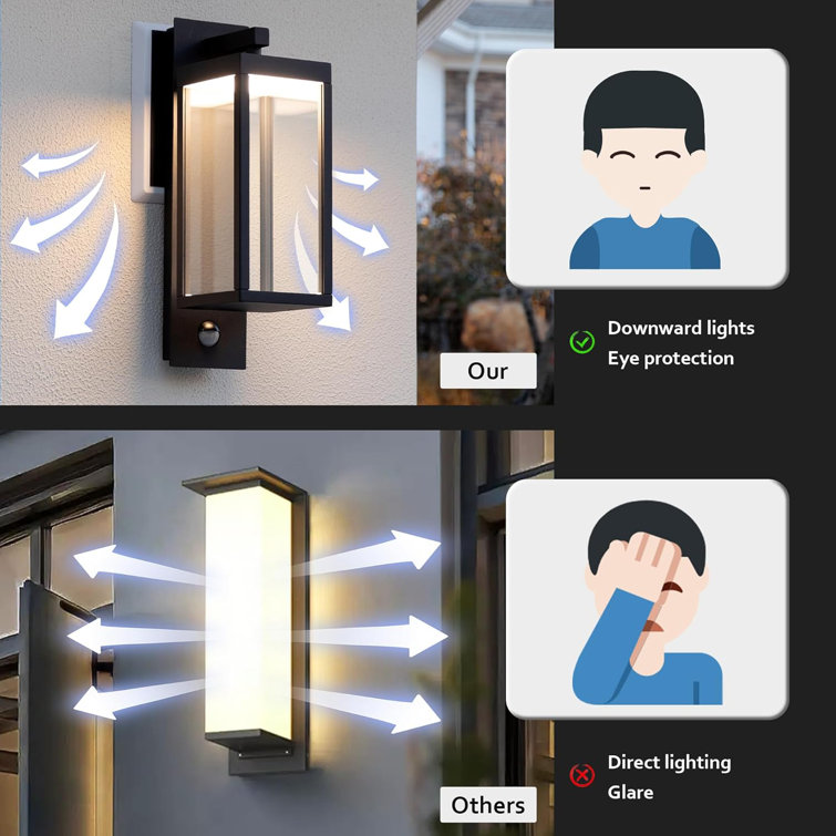 Black Aluminum LED Outdoor Wall Sconce with Motion Sensor