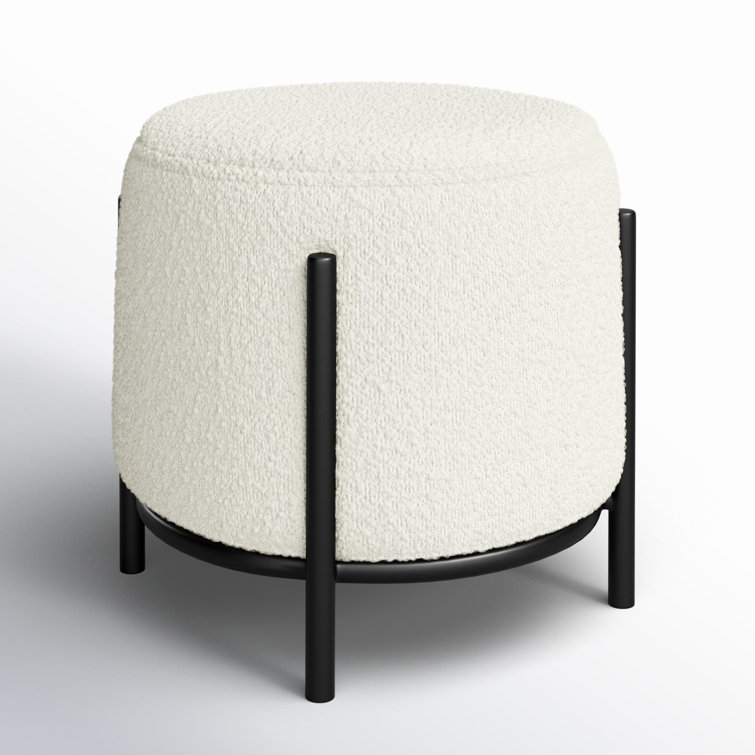 Formentera White Polyester Upholstered Iron Accent Stool