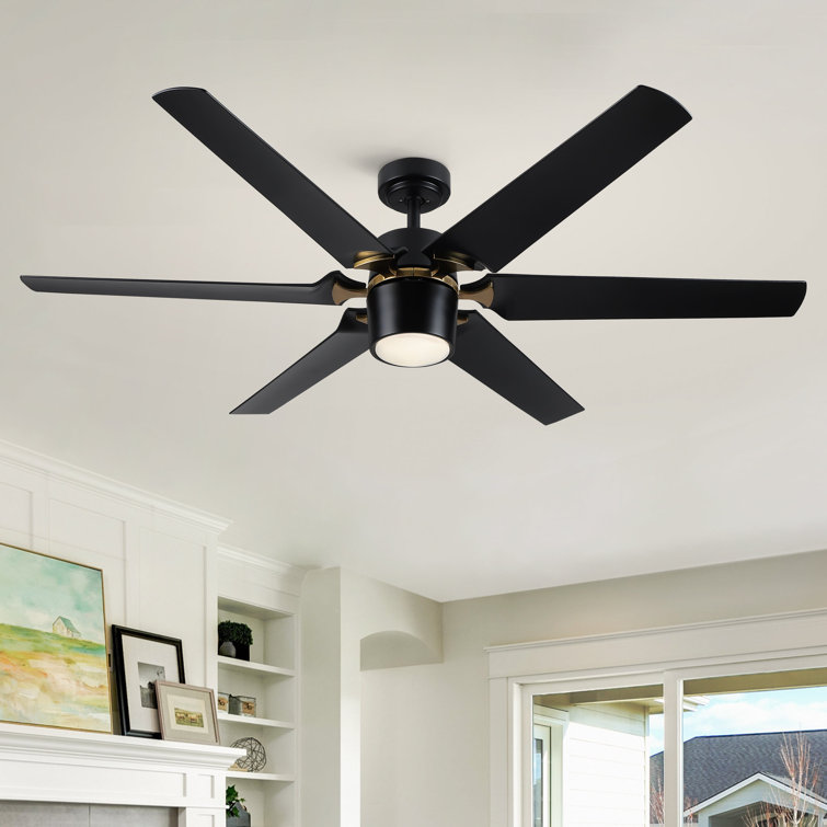 Modern 60'' Black and Gold Ceiling Fan with LED Light and Remote