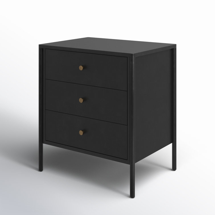 Sleek Modern Black Iron 3-Drawer Chest with Cylindrical Legs