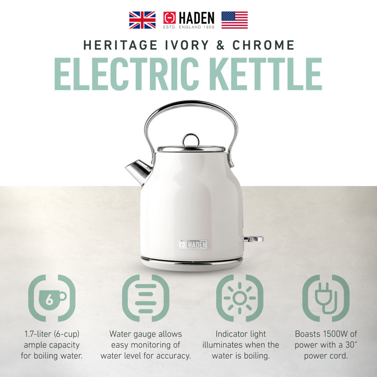 Ivory Stainless Steel 1.8 qt Electric Kettle with Comfort Grip
