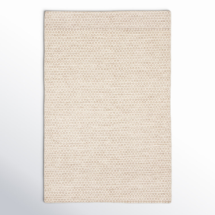 Ivory Geometric Flat Woven Wool Area Rug 5' x 8'