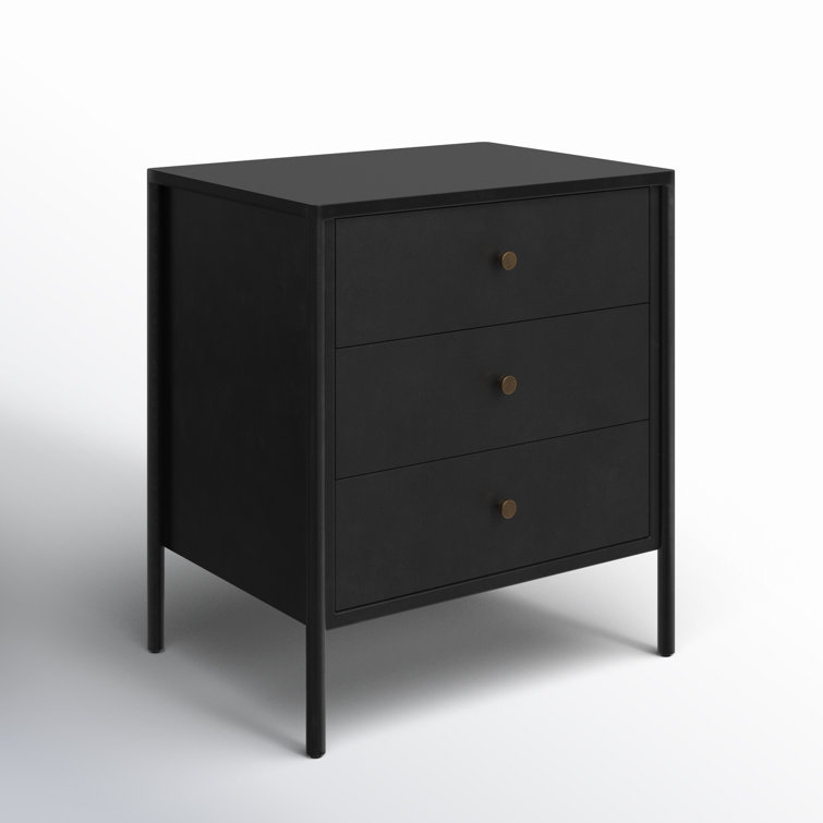 Sleek Modern Black Iron 3-Drawer Chest with Cylindrical Legs