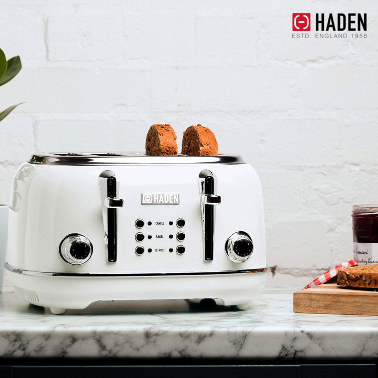 Ivory Stainless Steel 4-Slice Toaster with Wide Slots