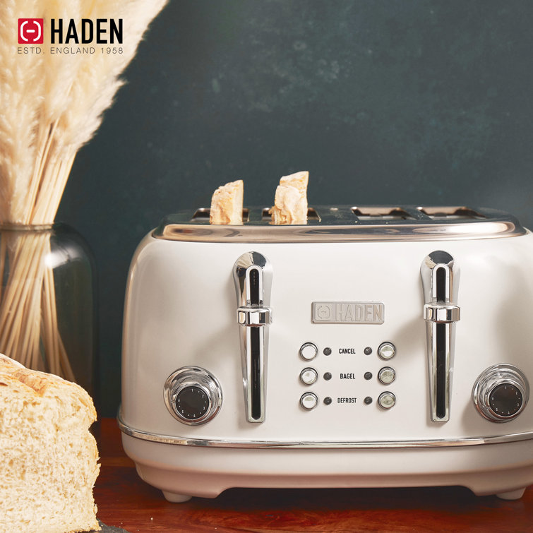 Ivory Stainless Steel 4-Slice Toaster with Wide Slots