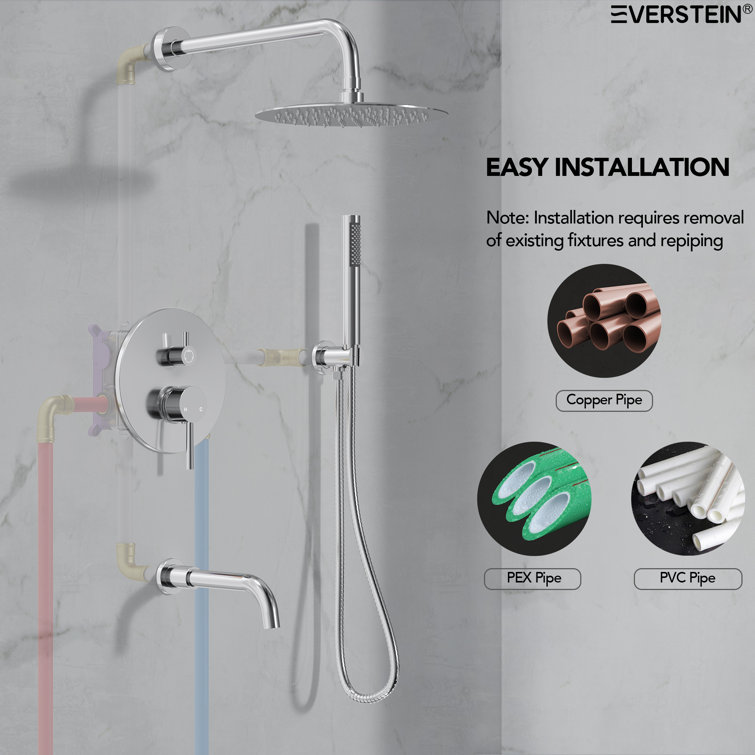 Chrome 10" Rainfall Wall Mounted Shower System with Handheld