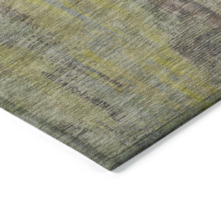 Orange and Green Abstract Synthetic Washable Rug 3' x 5'