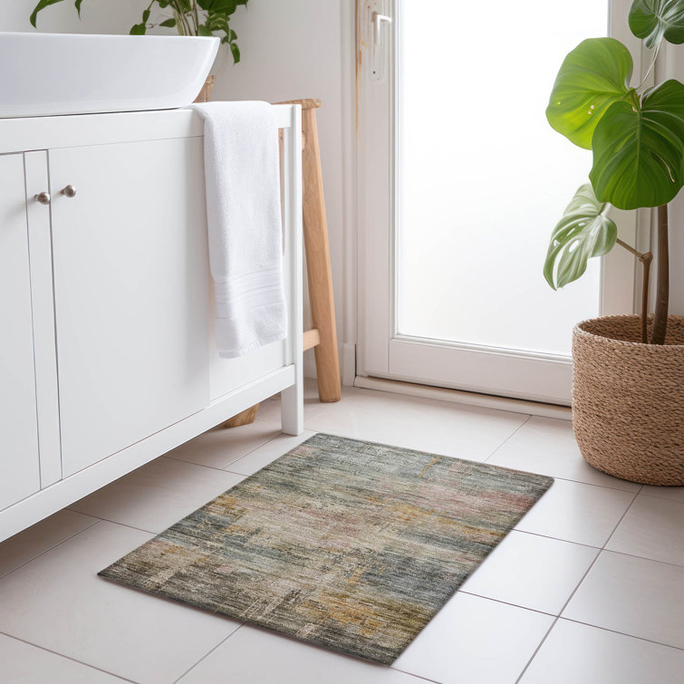 Sage Green Watercolor Washable Indoor/Outdoor Rug