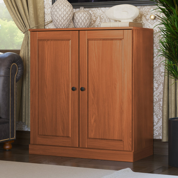 Mocha Solid Pine Wood Adjustable 3-Shelf Bookcase with Doors