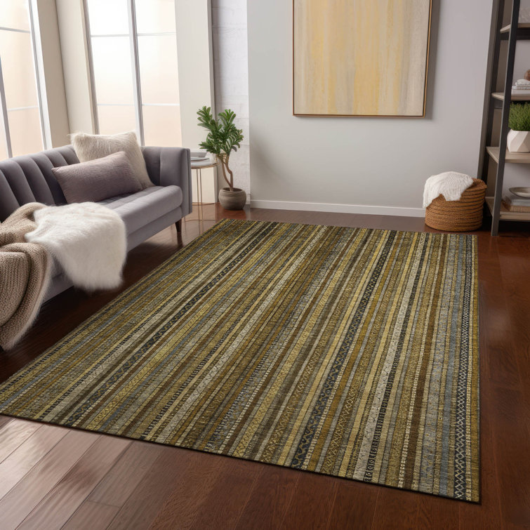 Addison 8' x 10' Brown Synthetic Stripe Washable Rug