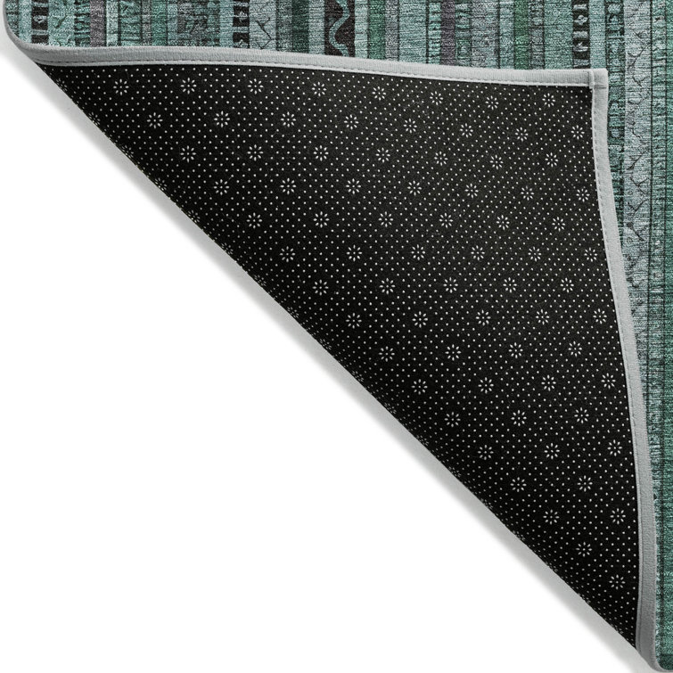 Teal and Black Striped Synthetic Washable Rug 2'6" x 3'10"