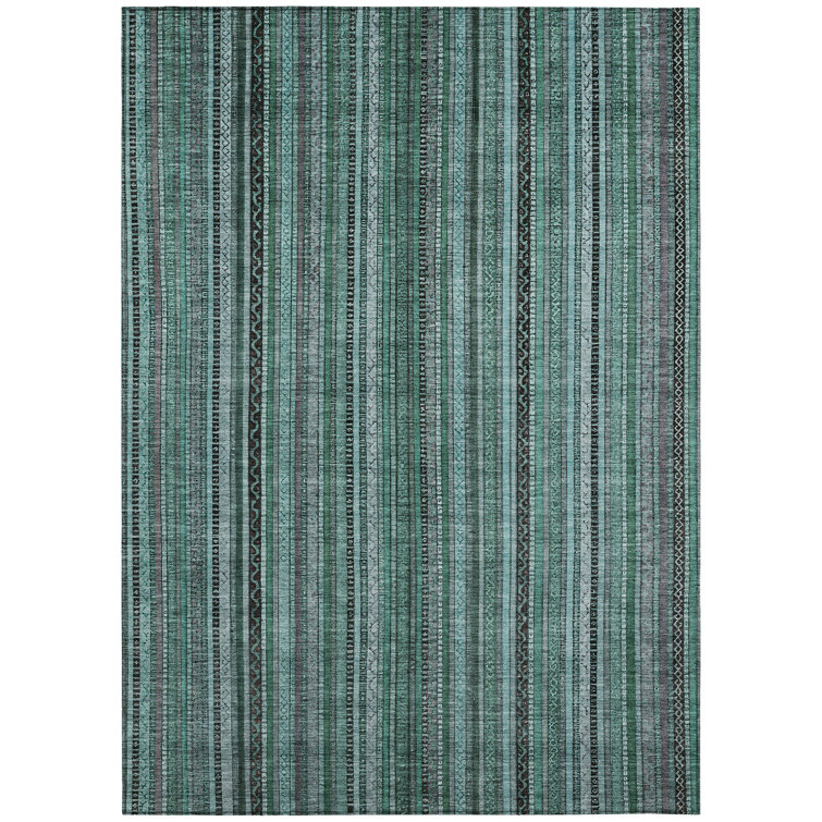 Teal and Black Striped Synthetic Washable Rug 2'6" x 3'10"