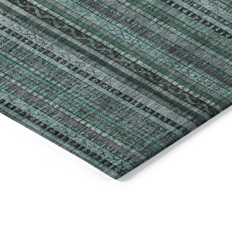 Teal and Black Striped Synthetic Washable Rug 2'6" x 3'10"