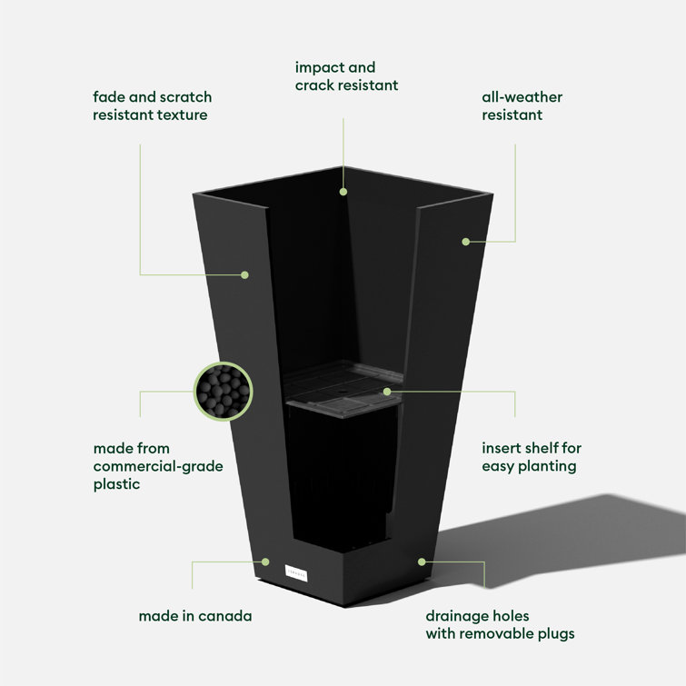 Black 26" Tall Modern Plastic Planter Set