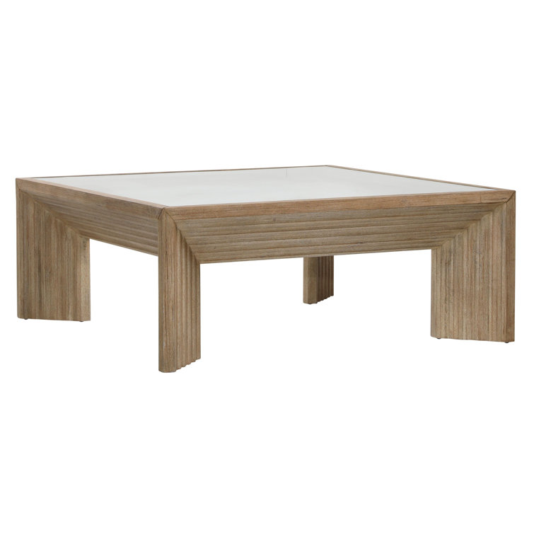 Marva Light Warm Wash Pine Wood Coffee Table with Glass Top
