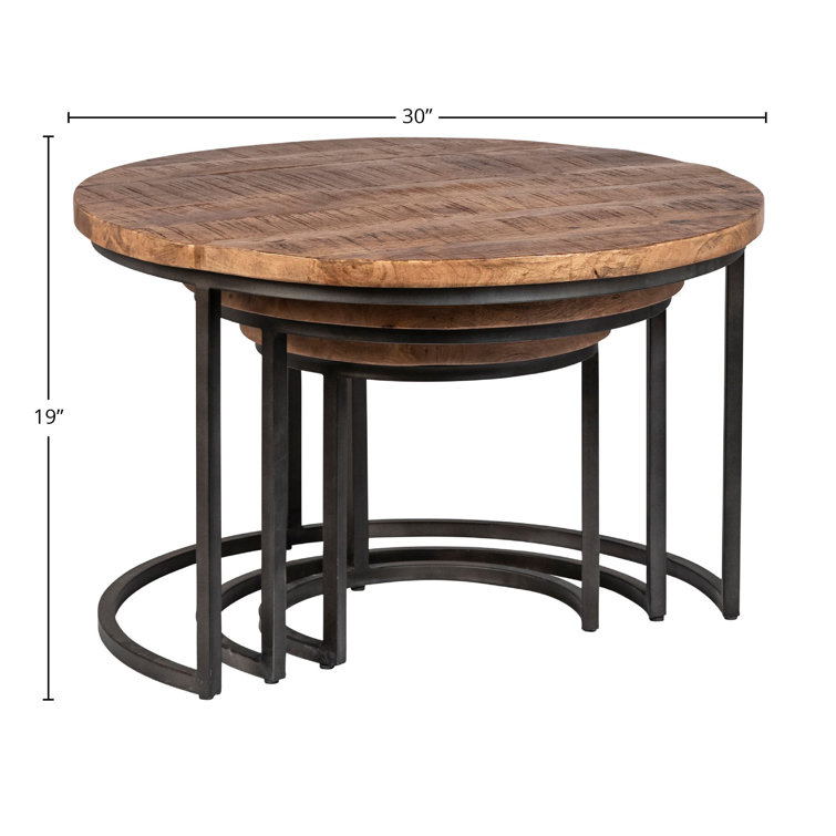 Shelby Medium Brown Mango Wood Nesting Tables with Iron Base