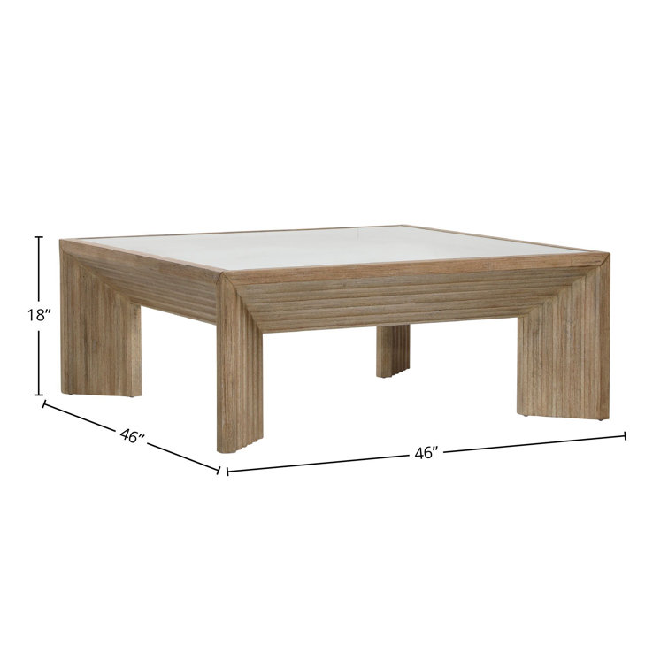 Marva Light Warm Wash Pine Wood Coffee Table with Glass Top