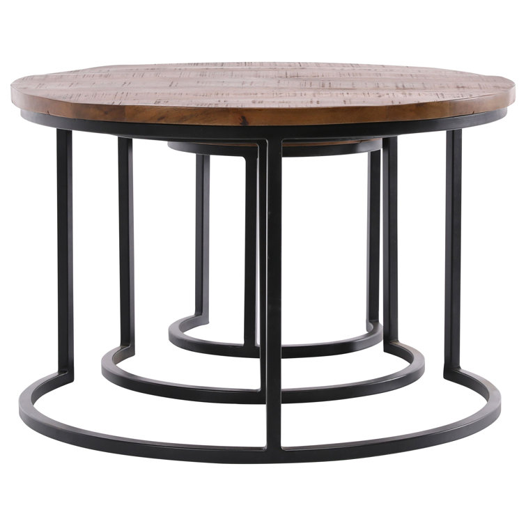 Shelby Medium Brown Mango Wood Nesting Tables with Iron Base
