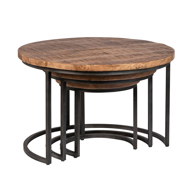 Shelby Medium Brown Mango Wood Nesting Tables with Iron Base