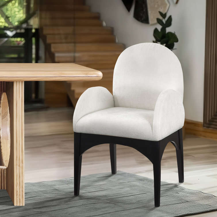 Cream Upholstered Arm Chair with Black Wood Legs