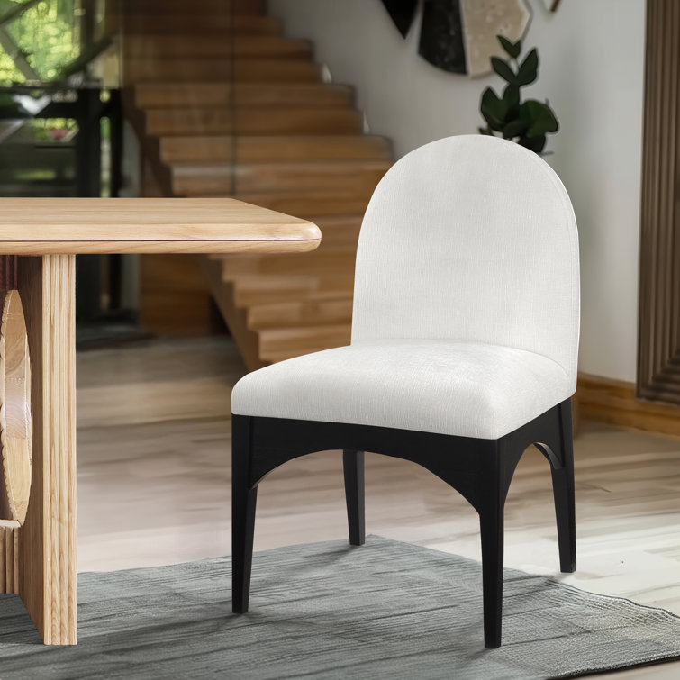 Cream Chenille Upholstered Side Chair with Black Ash Wood Legs