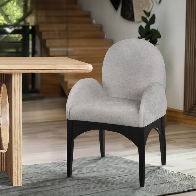 Gray Upholstered Arm Chair with Black Wood Legs